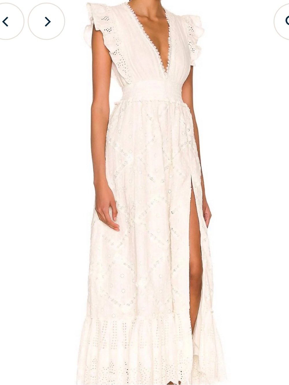 Hemant and Nandita Cream Eyelet Maxi Dress with V-Neck and Ruffle Sleeves